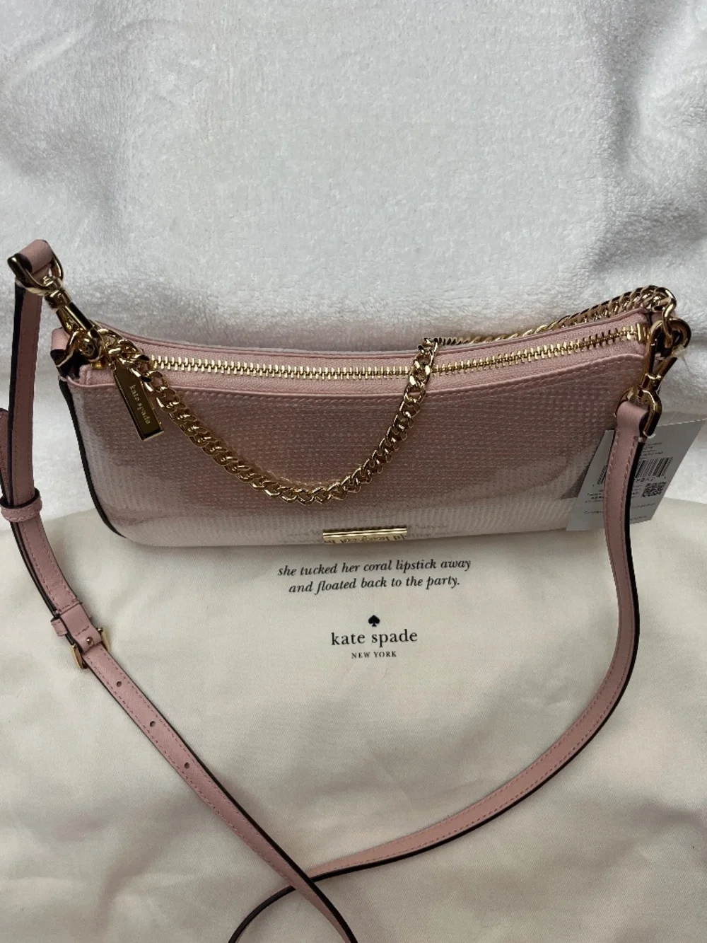 NWT Kate Spade Madison Sequin/Leather Convertible Crossbody.  Rose Smoke/Pink.